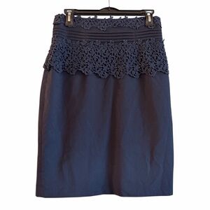 Anthropologie Girls from Savoy Navy Blue Lace Trim Knee Length Pencil Skirt 10